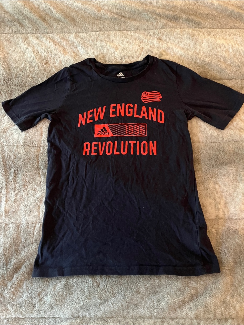 adidas Navy Tee with Red New England Revolution Graphics